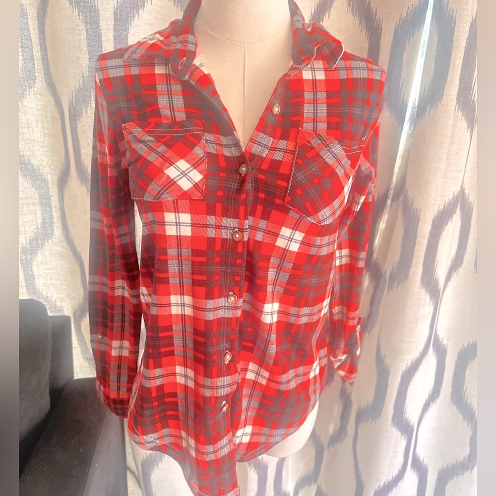 Girls NYC Red and Black Plaid button down flannel Shirt